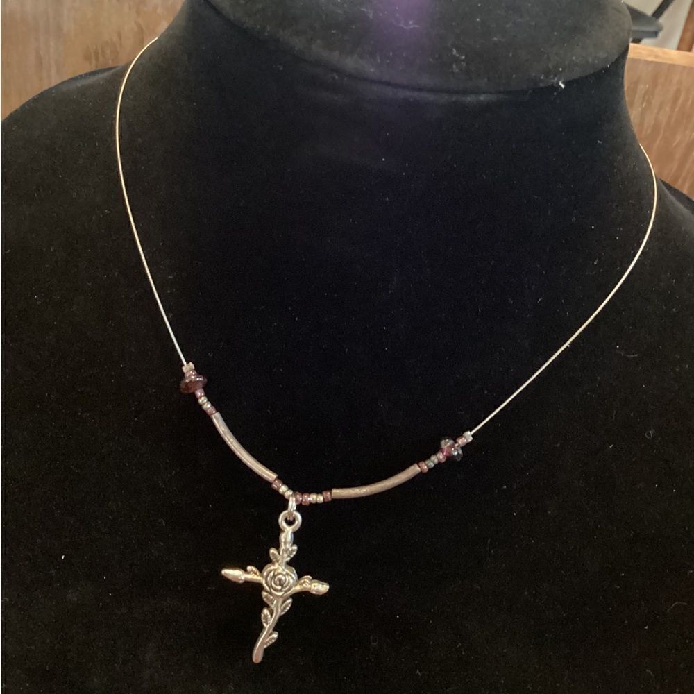 Handcrafted Bump’s Creations Rose Cross Choker